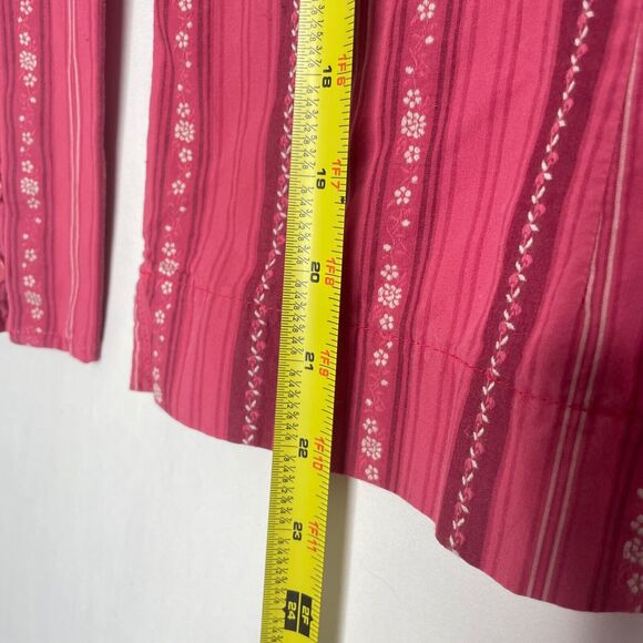 Y2K Boho Western Striped Shirt Small Pink Red Cotton Long Sleeve Retro Top - Picture 6 of 6
